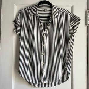 Blue-Grey and White Striped Madewell Blouse